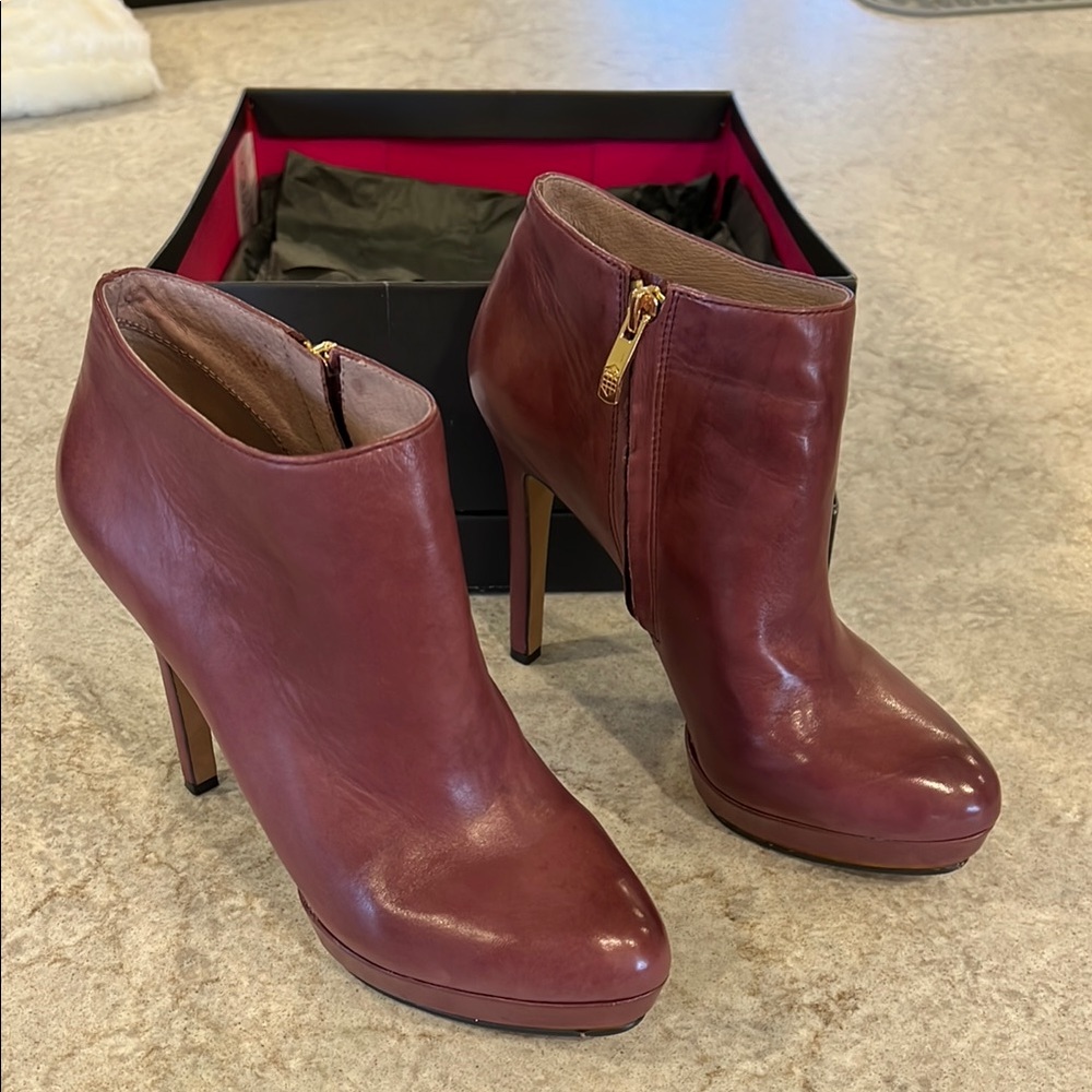 Elegant Burgundy Leather Ankle Boots